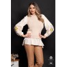 Pulover dama din bumbac crem cu maneci brodate cu bujori galbeni si insertie tip camasa