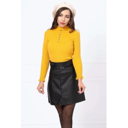 Pulover elegant mustar din tricot cu dantela la guler si mansete