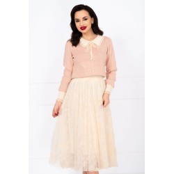 Pulover din tricot fin roz Lotus cu inimioare in relief