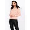 Pulover dama roz din tricot Thea cu guler dublu si nasturi pretiosi