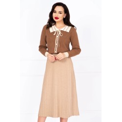 Pulover dama maro din tricot Talia cu guler ondulat si nasturi decorativi