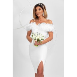 Rochie de cununie ivoire Pretty Girl cu umeri goi si volane