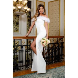 Rochie de cununie Pretty Girl eleganta ivoire cu volane din tulle pe umeri