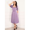 Rochie de ocazie Valeria lila cu pliuri si maneci bufante