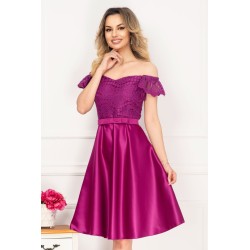 Rochie eleganta de ocazie magenta cu broderie aplicata si funda