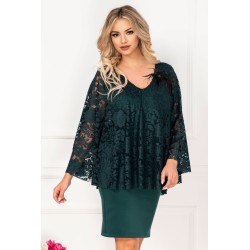 Rochie de ocazie Gina verde cu dantela si accesoriu cu fulgi by InPuff