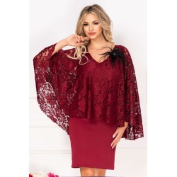 Rochie de ocazie Gina bordo cu dantela si accesoriu cu fulgi by InPuff