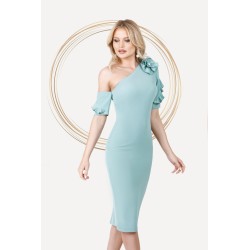 Rochie eleganta de ocazie Pretty Girl mint cu umar gol si volanase