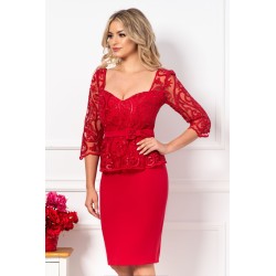 Rochie MBG conica de ocazie eleganta rosie cu broderie si paiete