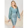 Rochie de ocazie Pretty Girl turquoise prafuit cu dantela pretioasa