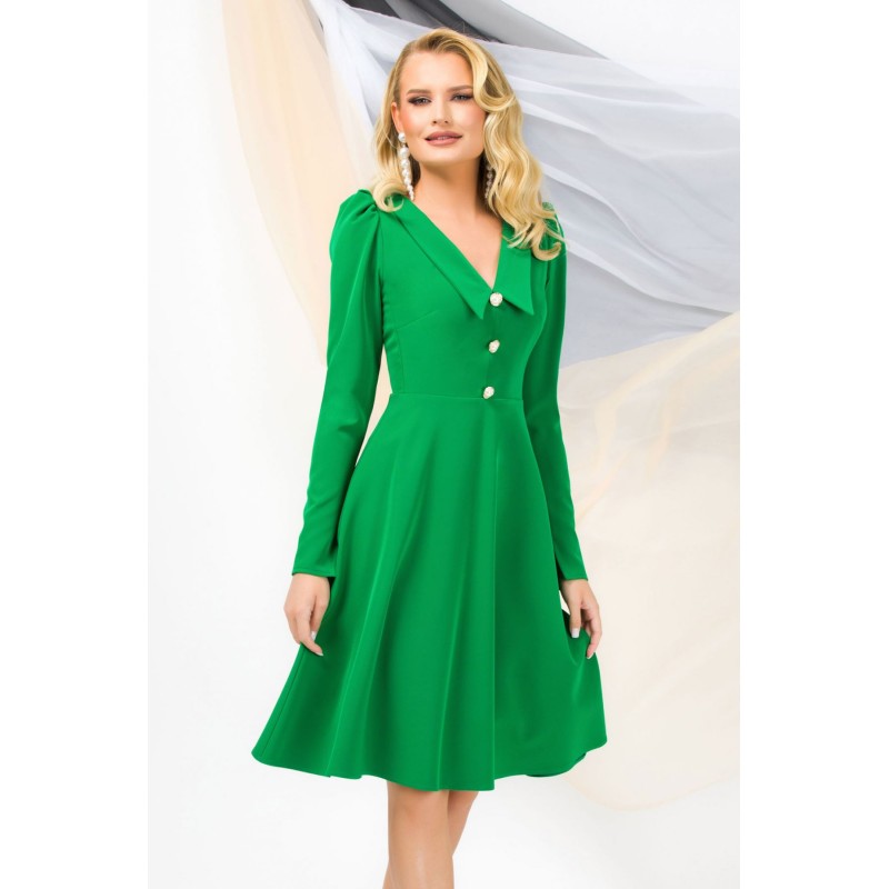 Rochie de ocazie Pretty Girl verde in clos cu guler ascutit