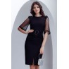 Rochie eleganta Fofy neagra cu maneci de dantela si aplicatii 3D