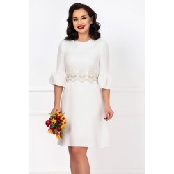 Rochie de cununie delicata Effect cu maneci clopot si broderie aurie