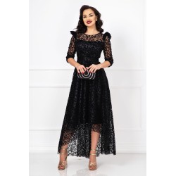 Rochie de ocazie neagra asimetrica Francesca cu model din catifea