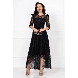 Rochie de ocazie neagra asimetrica Francesca cu model din catifea