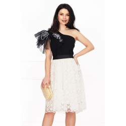 Rochie de ocazie bicolora in clos cu fulgi si pietre decorative