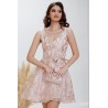 Rochie de banchet Fofy mini rose din organza cu insertii aurii