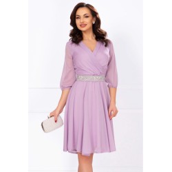 Rochie de ocazie in clos lila cu cordon stralucitor in talie
