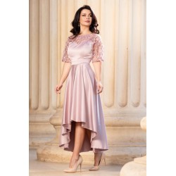 Rochie de soacra rose cu flori 3D si pliseuri