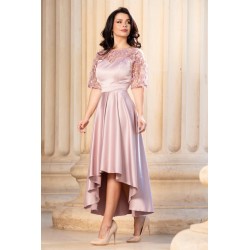Rochie de soacra rose cu flori 3D si pliseuri