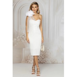 Rochie eleganta conica alba cu floare maxi pe umar