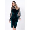 Rochie de ocazie verde din catifea cu maneci din tulle cu buline