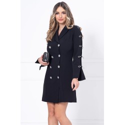 Rochie eleganta neagra tip sacou decorata cu fundite argintii