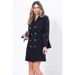 Rochie eleganta neagra tip sacou decorata cu fundite argintii