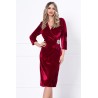 Rochie eleganta bordo din catifea Caterina cu accesoriu argintiu in talie