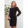Rochie de ocazie eleganta conica neagra cu maneci din voal si brosa