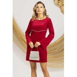 Rochie eleganta rosie din catifea croi tip A