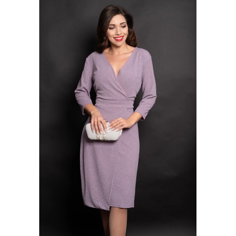 Rochie din lurex lila midi petrecuta