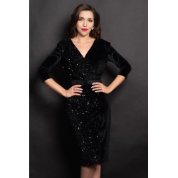 Rochie eleganta Amira neagra din catifea cu paiete pe o parte
