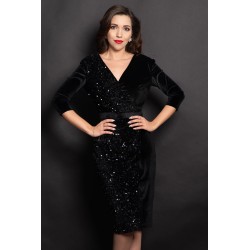 Rochie eleganta Amira neagra din catifea cu paiete pe o parte