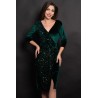Rochie eleganta Amira verde din catifea cu paiete pe o parte