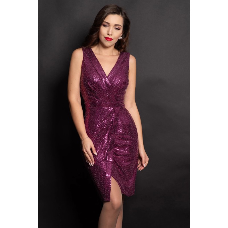 Rochie eleganta petrecuta Luiza mov cu paiete si glitter