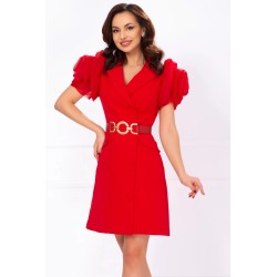 Rochie rosie tip sacou cu trandafiri stilizati