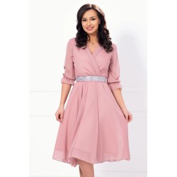 Rochie de ocazie in clos rose cu cordon stralucitor si insertii argintii