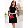 Rochie de ocazie neagra Miruna in A cu maneci brodat