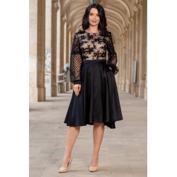 Rochie eleganta midi in clos Paulina cu broderie neagra