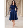 Rochie eleganta midi bleumarin in clos Paulina cu broderie pretioasa
