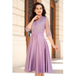 Rochie de ocazie midi lila Lucrezia din tafta cu broderie