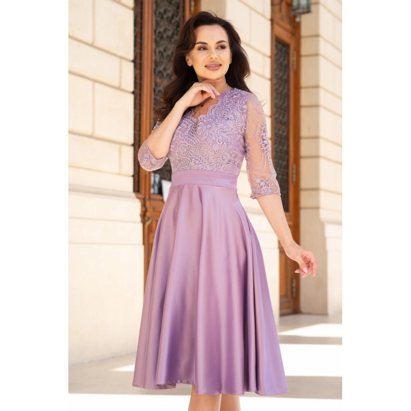 Rochie de ocazie midi lila Lucrezia din tafta cu broderie