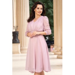 Rochie de ocazie midi roz in clos Romina cu fir lurex