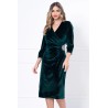 Rochie eleganta verde din catifea Caterina cu glitter si accesoriu argintiu in talie