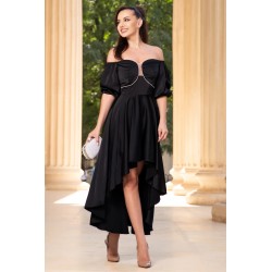 Rochie de ocazie asimetrica Pretty Girl neagra cu umeri goi