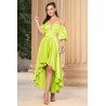 Rochie de ocazie asimetrica Pretty Girl lime cu umeri goi