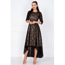 Rochie de ocazie asimetrica Francesca cu model floral din catifea si dublura bej