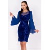 Rochie de ocazie din catifea albastra Celine cu maneci din voal si model paietat