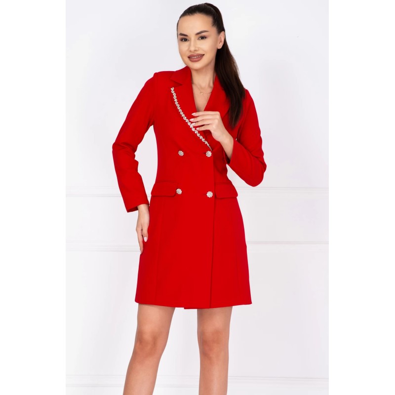 Rochie de ocazie rosie tip sacou Nadina decorata cu strassuri